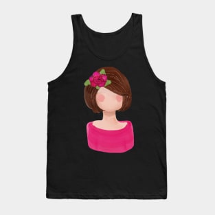 Watercolor Painted Flower Girl with Brown Hair | Cherie's Art (c)2021 Tank Top